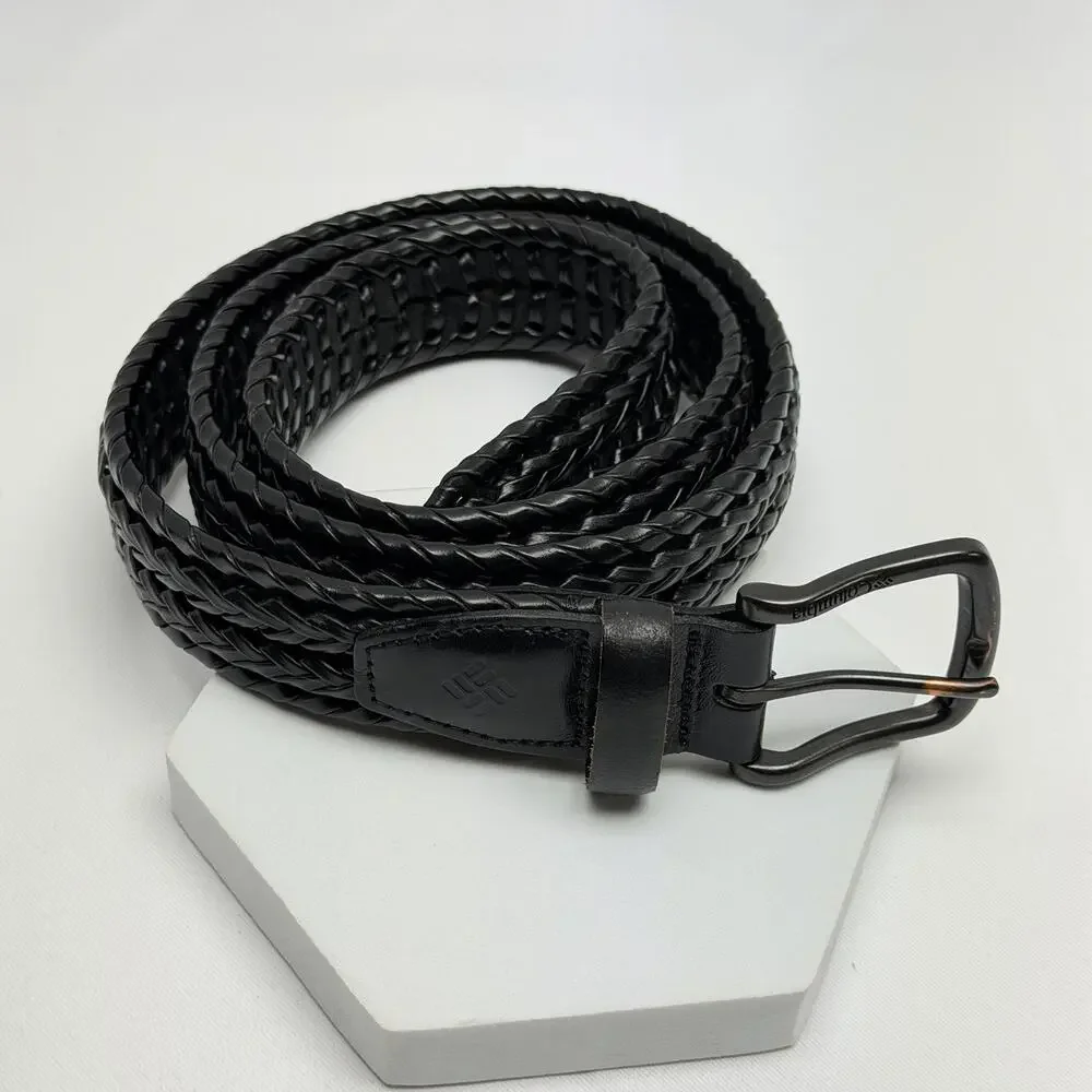 Columbia Black Braided Belt Leather Trim Metal Buckle Men’s Women’s Casual